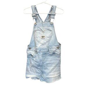 OshKosh BGosh Girls Blue Denim Overall Jumper Dress  Size 5T Heart